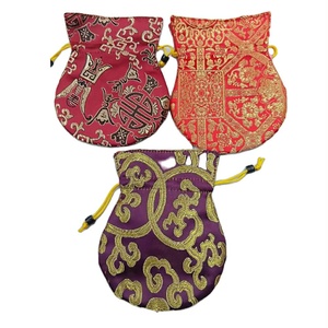 Asthamangal Gift Craft Oval Silk Jewelry <b>Pouch</b> Florals Pattern <b>Drawstring</b> Closure Washable Style Engraved Printing-Thanksgiving - Product Image 1