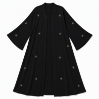 Abaya noire tricotée sur mesure ODM pour femme, broderie étoile dorée, devant ouvert, manches longues, robe kaftan musulmane, tenue modeste du Moyen-Orient, OEM