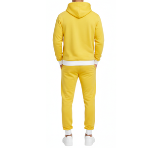 Ensemble de survêtement jaune pour homme OEM avec logo personnalisé, deux pièces, pantalon de jogging, poignets côtelés et coupe ajustée, vêtements de sport décontractés - Product Image 3