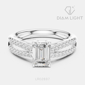 Bague de fiançailles en or blanc 14 carats avec diamant de laboratoire de 0,90 carat, taille émeraude, pierres latérales, bague de mariée, certifiée IGI, bijoux fins pour femmes - Product Image 1