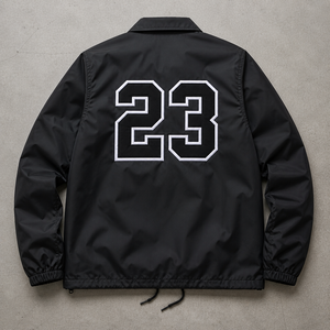 Chaqueta Deportiva Negra para Hombre con Estampado del Número 23, Chaqueta de Nailon Casual Resistente al Viento, Corte Regular, Cuello Camisero, para Otoño - Product Image 2