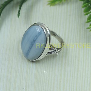 Anillo de Ópalo Azul Natural, Plata de Ley 925, Hecho a Mano, Cabujón Ovalado, Joyería Vintage Boho, Regalo para Mujer, Unisex - Product Image 3