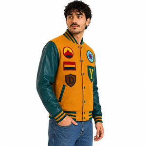 Red White Letterman <b>Jacket</b> With Applique R Football <b>Star</b> Lightning Design Full Sleeve Button Front Adult Casual Autumn Wear - Product Image 5