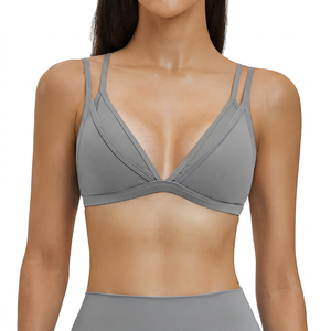 Women's Deep V-Neck Sports Bra Medium Support Breathable solid Color Yoga Top - Product Image 2