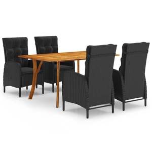 Set da Pranzo 5 Pezzi in Legno di Acacia Nero Massiccio e Rattan PE, Set da Giardino in Acciaio - Product Image 1
