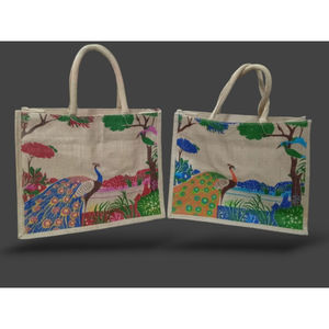 Bolsa de Yute Rectangular Estampada - Diseño Artesanal Ecológico con Colores Respetuosos con el Medio Ambiente, Duradera para Regalos de Diwali y Jubilación - Product Image 2