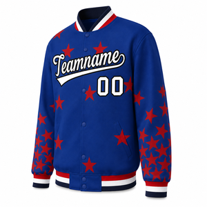 Custom Blue <b>Star</b> Varsity <b>Jacket</b> Wool/Polyester Shell Stand Collar Autumn 100% Polyester Fiber Filled - Product Image 2