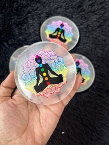 Best Quality White Selenite Natural Carved Charging Plate 3D Seven Chakra Symbol Sticker Shape <b>coaster</b> Meditation Chinese New - Product Image 4