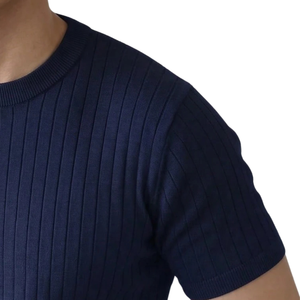 <b>Black</b> Ribbed <b>Men</b> T <b>Shirt</b> Crew Neck Short Sleeve Knit Tee <b>Slim</b> <b>Fit</b> Casual Daily Wear - Product Image 2