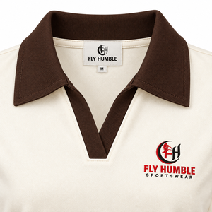 Polo para mujer Fly Humble, color crema, cuello marrón, manga corta, transpirable, tejido, ropa deportiva informal, precio al por mayor con personalización. - Product Image 6