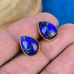 Handmade Lapis Lazuli Pear Shape Gemstone <b>Stud</b> Earrings 18k Gold Micron Over 925 <b>Sterling</b> <b>Silver</b> - Product Image 2