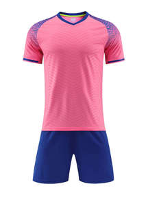 OEM Service Custom Heat-Transfer Printed Breathable Slim-Fit Short Sleeve Polyester Soft T-Shirt Professional Men Blue <b>Soccer</b> - Product Image 4