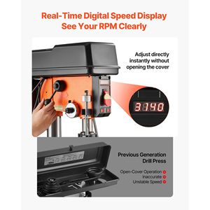Trapano a Colonna da Banco da 12 Pollici, 6.2 Amp, 1 HP, 530-3140 RPM, Velocità Variabile, Tavolo Inclinabile 0-45 Gradi, Batteria Inclusa - Product Image 3