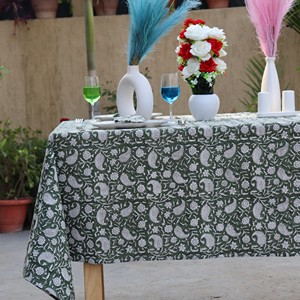 <b>Green</b> Printed Cotton Linen <b>Tablecloth</b> Floral Paisley Pattern Classic Woven Washable Home Use Durable Washable Customizable - Product Image 1