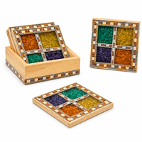Ensemble de dessous-de-verre en bois artisanal avec pierres précieuses |   Sous-verres décoratifs indiens faits à la main