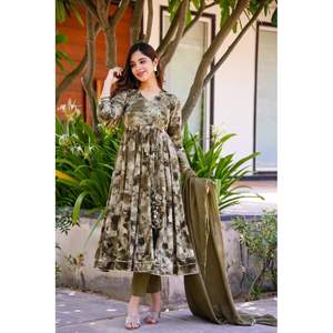 Caqui Verde Color ANARKALI TRAJE SET 3-PAR CÓDIGO/ - Product Image 5