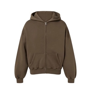 Sweat-shirt à capuche zippé noir pour homme, coupe classique, en molleton de coton, décontracté, pour l'automne, avec poches, tricoté, couleur unie - Product Image 4