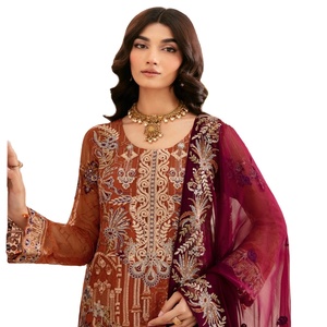 Women's Heavy Embroidered Chiffon Three Piece Punjabi Suits Long Maxi Frock <b>Eid</b> <b>Dresses</b> Party Wear-Ramsha Vol R-12 for Adults - Product Image 1
