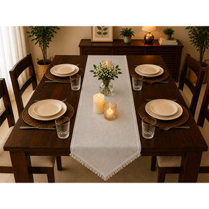 Premium 100% Cotton <b>Table</b> <b>Runner</b> | Decorative Fringed Dining <b>Table</b> <b>Runner</b> for Home, Hotel & Wedding - Product Image 3