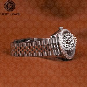Charm_Jewells Luxury Stainless Steel <b>Watch</b> Round Case 38mm Analog Quartz <b>Diamond</b> Encrusted Women's Fashion - Product Image 3
