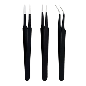 3 Pcs Precision Eyelash Tweezers Set Black Stainless Steel Lash Extension Tools with Carrying Case Professional Beauty Kit - Product Image 3