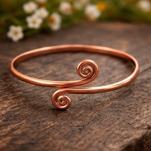 Artisan Polished Copper Bracelet Unique Adjustable Coil Bangle - Product Image 1