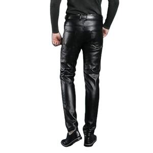 Pantalon en cuir pour homme sur mesure, style motard, noir, coupe slim, droit, décontracté, extensible, en cuir de vachette, toile, design vintage, imperméable - Product Image 4
