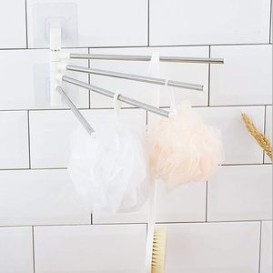 Porte-serviettes de bain pliable et mobile à 4 barres, blanc, fixation par ventouse, design minimaliste pour salle de bain - Product Image 5