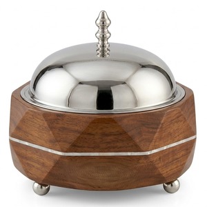 Caja de Madera para Guisos con Tapa de Acero Inoxidable, Diseño Moderno y Lujoso, Hecha a Mano, Forma Redonda, Duradera y Ecológica - Product Image 1