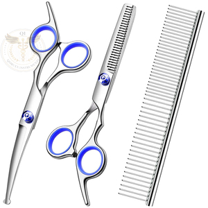 Kit Profesional de Tijeras para Peluquería Canina - Cuchillas de Acero Inoxidable con Recubrimiento de Titanio, Tijeras Rectas/de Entresacar/Curvas, 23 Dientes - Product Image 4
