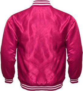 แจ็คเก็ตเบสบอลวาร์ซิตี้คุณภาพสูงแบบกำหนดเอง ผลิตจากโพลีเอสเตอร์ ผ้าซาติน ทรงบอมเบอร์ พร้อมซิปปิด สำหรับผู้ชายและผู้หญิงในฤดูหนาว ขายส่ง - Product Image 2