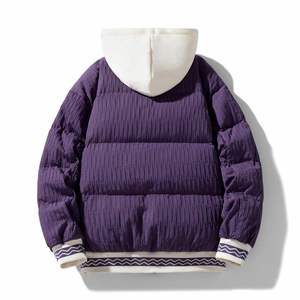 Men's Black <b>Hooded</b> Puffer Jacket Zipper Closure Windproof Thick Polyester Filled Casual Winter <b>Coat</b> Regular Fit - Product Image 4