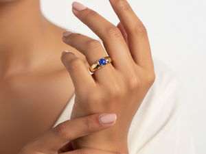 <b>Lapis</b> <b>Lazuli</b> Gold Brass Solitaire <b>Ring</b> | Statement Jewelry - Product Image 2