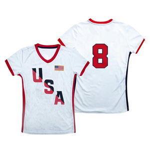 USA Men's V-Neck Volleyball Jersey White Red Black Sublimated Moisture Wicking Athletic Fit Short Sleeve Mesh Apparel - Product Image 3