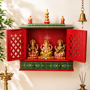 Nuevo Templo de Madera Tradicional de Alta Calidad, Mandir Pintado a Mano, Decoración para el Hogar, Pooja Ghar Hindú, Altar de Adoración, Oficina, Clásico, Diwali - Product Image 1