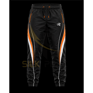 Ensemble de survêtement streetwear pour homme grande taille, noir et orange, imperméable et coupe-vent, avec fermeture éclair intégrale, capuche, design sportif, poches latérales, 100% coton - Product Image 3