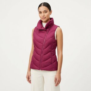 Women's Purple Shine Bubble Heated <b>Waterproof</b> Eco-Friendly Sleeveless Puffer Jacket Stand Collar <b>Zipper</b> Closure Winter Solid - Product Image 1
