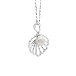 Collier pendentif en argent sterling 925 massif avec perle en forme de fleur, chaîne à maillons plaquée rhodium, style classique, unisexe, à porter au quotidien - Product Image 2