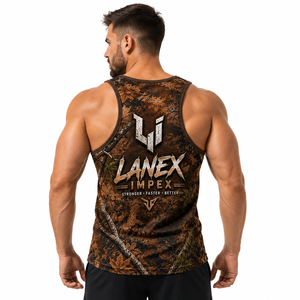 Custom Men's Brown Woodland Camo Gym Tank Top Sublimation Fitness Stringer Vest Bodybuilding Sleeveless Workout Sports Apparel - Product Image 4