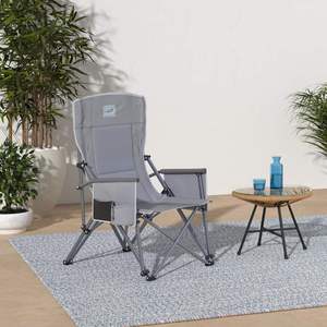 Silla Plegable Portátil para Camping – Marco de Aluminio, Silla de Exterior con Tela Oxford y Bolsillos Laterales, Gris, Ligera y Resistente - Product Image 1