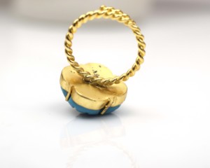 18k Gold Plated Brass Carved Flower Gemstone Classic Bezel Setting <b>Statement</b> <b>Ring</b> for Unisex - Product Image 3