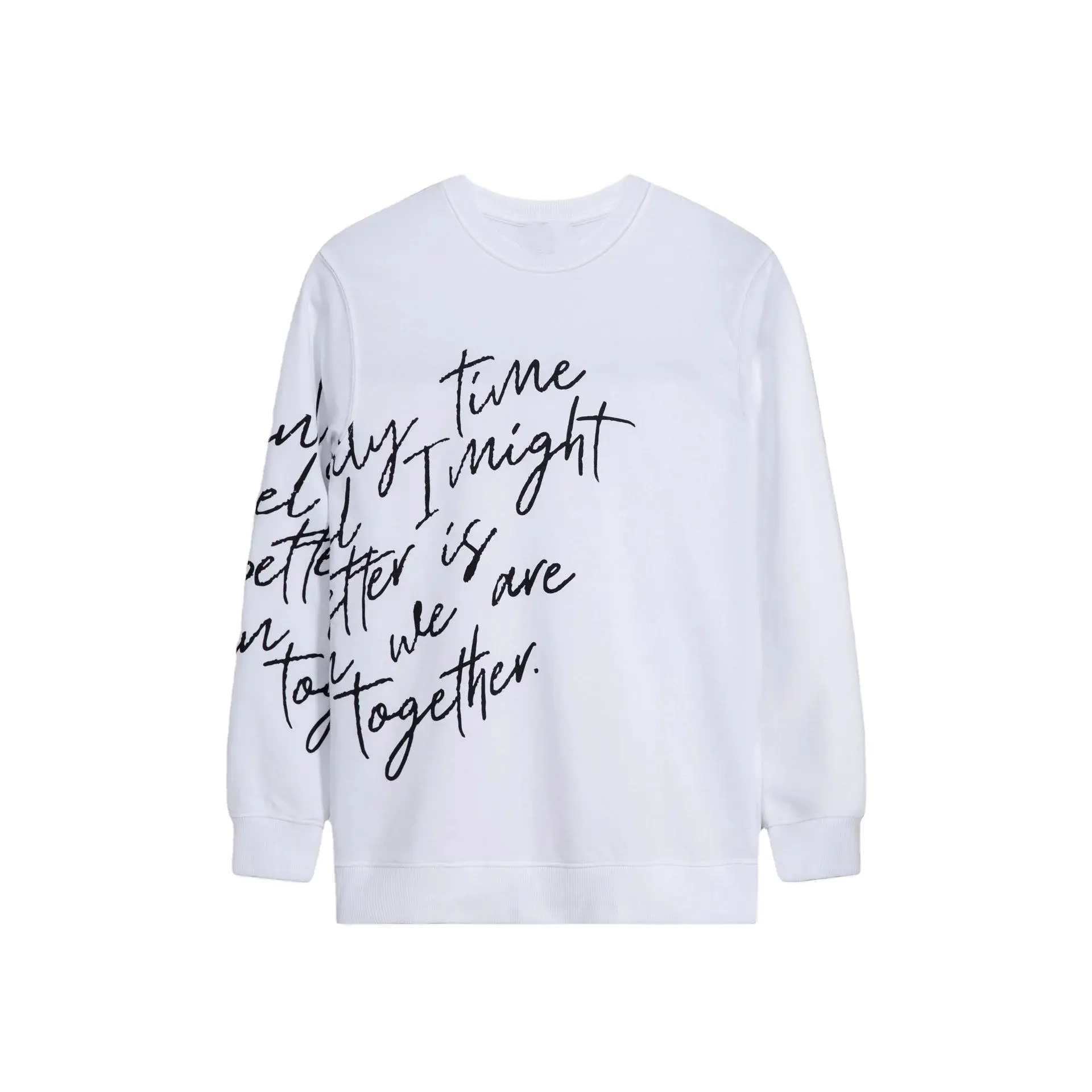 Özel % 100% pamuk terry uzun kollu rahat Streetwear italik mektup logosu alıntı rahat üst yüksek moda lüks T Shirt 2023 OEM