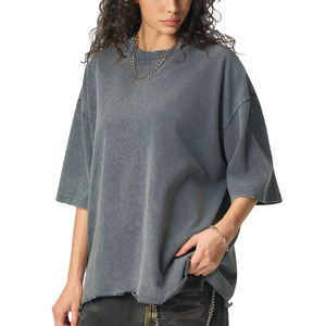 Camisetas Blancas Vintage para Mujer, Lavado Ácido, al por Mayor, Oversize, Estilo Boxy, para Gimnasio, Divertidas, Hip Hop, 100% Algodón, Personalizables con Logotipo - Product Image 2