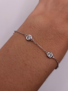 1 CT Diamond Tennis <b>Bracelet</b> 10K Gold Women | IGI Certified Trendy Moon Shape Station Diamond Chain | Elegant Minimalist - Product Image 1