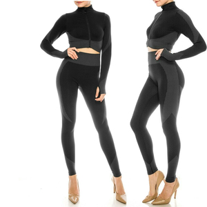 Women High Waisted Turtleneck Yoga Set Full Length <b>Leggings</b> <b>Seamless</b> Ribbed Spandex Polyester Activewear Fitness Workout Outfit - Product Image 3
