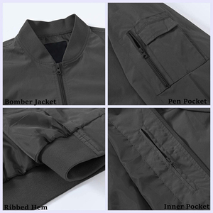 <b>Men's</b> Windproof Solid Color Zipper Closure Stand Collar Casual Wear Polyester Material Breathable Bomber <b>Jacket</b> <b>For</b> Sale - Product Image 2