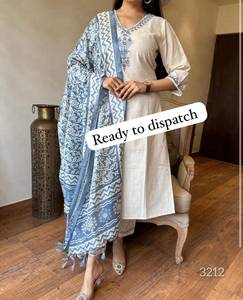 Women Ethnic Embroidered <b>Kurti</b> Set with Dupatta V Neck 3 4 Sleeve Printed <b>Indian</b> Top Ready to Dispatch - Product Image 6