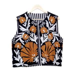 Chaleco de algodón indio de alta calidad para mujer, chaleco bordado al por mayor, estilo bohemio, chaleco bordado a mano. - Product Image 5