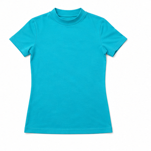 Camiseta Personalizada de Manga Corta con Cuello Redondo para Mujer, Color Turquesa, Corte Clásico Ajustado, en Jersey de Algodón Suave y Elástico - Product Image 6