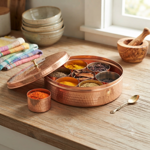 Handmade Pure Copper Masala Box Indian <b>Spice</b> Container with 7 Storage <b>Jars</b> Kitchen Organizer Airtight Gift Wholesale OEM - Product Image 5